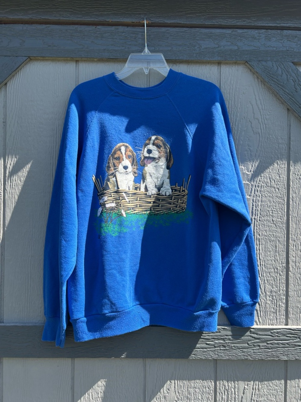 Vintage Blue Tultex Puppy Basket Graphic Sweatshirt